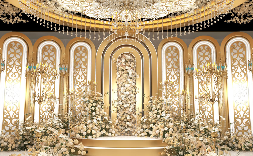 建水香槟色调婚礼堂效果展示